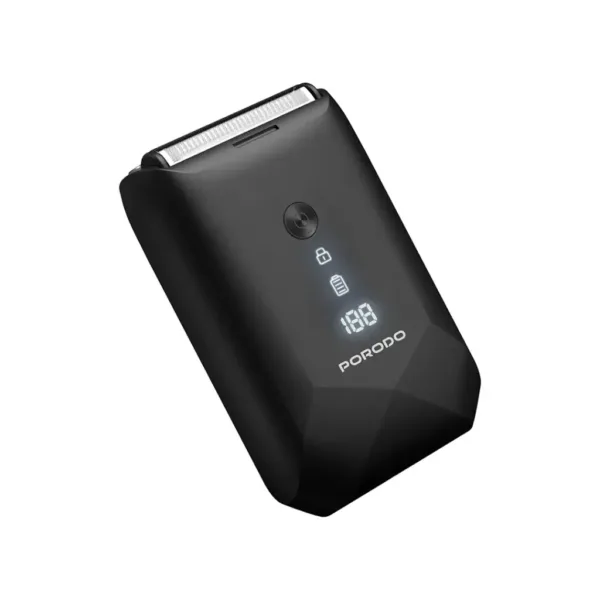 Porodo Lifestyle Dual-Blade Pocket Shaver, 8000 RPM Motor, Digital Display, Travel Lock, 600mAh Battery, Type-C Charging, Waterproof IPX6, Black